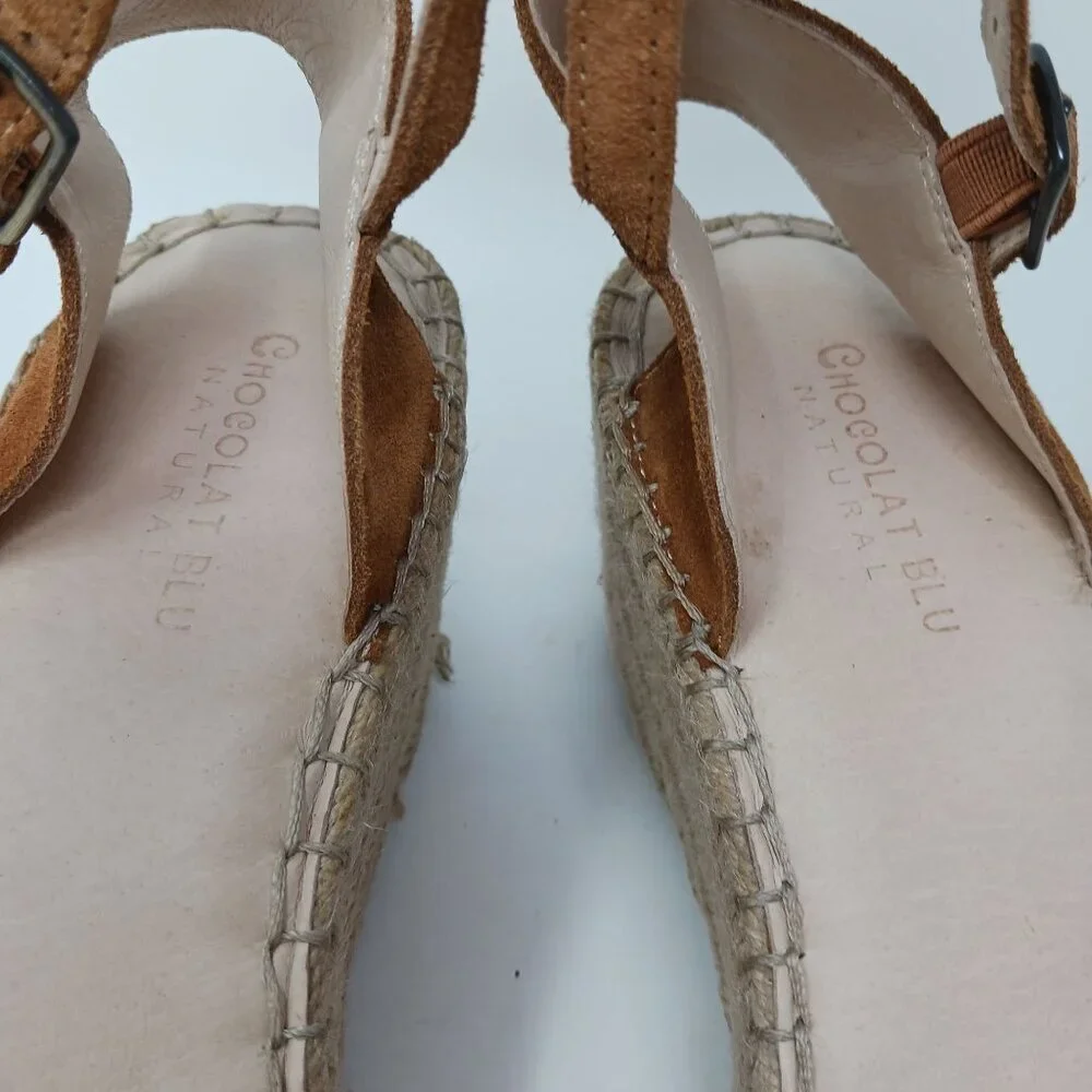 Chocolat Blu Isadora Espadrille Wedge Sandals 9.5 Cream Raffia